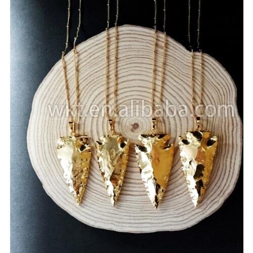 Gorgeous stone arrowhead necklace full gold electroplated arrowhead necklace with ball beads chain