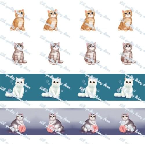 WL 50 Yards Cute Cat Printing Grosgrain Ribbon Gift Wrapping Bow Party Decoration Craft Supplies Wholesale Dog Animal Collar