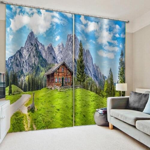 Nature scenery curtains green landscape curtain Bedroom living room windproof thickening blackout curtain