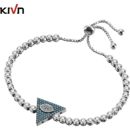 Womens Fashion Jewelry CZ Cubic Zirconia Triangle Turkish Blue eye Girls Stud Bridal Wedding Bracelets Promtoion Birthday Gifts