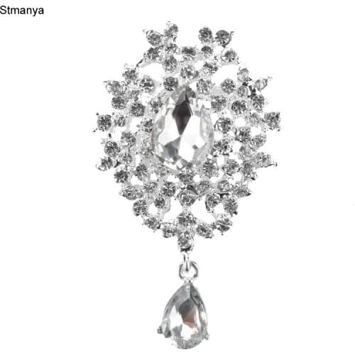 New Fashion Retro Style Brooch Pins Waterdrop Crystal Brooches For Women Sliver Color Brooches For Wedding Boupuets H1037