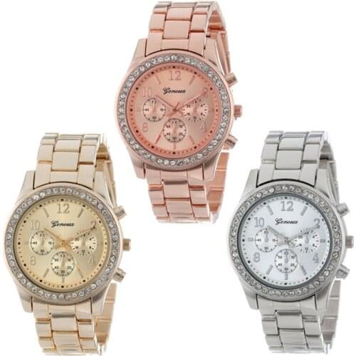 2019 Lovesky New Fashion Faux Chronograph Plated Classic Geneva Quartz Ladies Watch Women Crystals Wristwatches Relogio Feminino