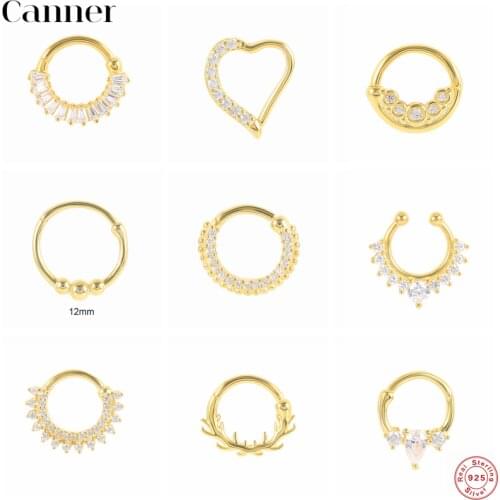 CANNER 925 Sterling Silver Fashion Stud Earrings For Women Fashionable Zircon Nose Ring Piercing Cartilage Earrings Fine Jewelry