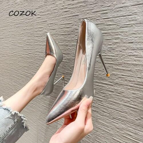 Supper High Heels Silver Patent Leather Shoes for Women 2021 Party Night Elegant Fashion Sexy Luxury Shoes High Heels
