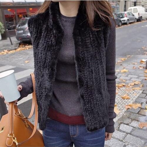 Spring and autumn new imported mink woven fur vest vest mink sweater female velvet vest shoulder mink short