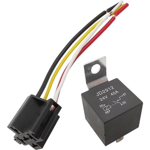 1Pcs Waterproof Automotive Relay JD2912 Car Relay 24V 40A 4 Pin With Black Red Copper Terminal Auto Relais with 4-Wire Socket