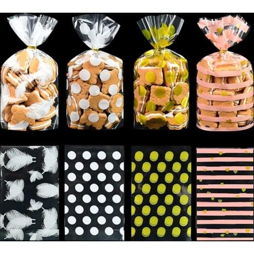 100/200pcs Plastic Candy Bag Biscuit Cookie Packing Bags Popcorn Pouches Christmas Gift Birthday Party Decoration Supplies