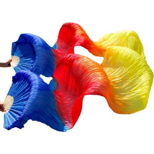 100% Real Silk/Imitation Silk Belly Dance Fan High Quality Chinese Silk Fans Veils Belly Dance Veil Handmade Dyed Silk Dance Fan