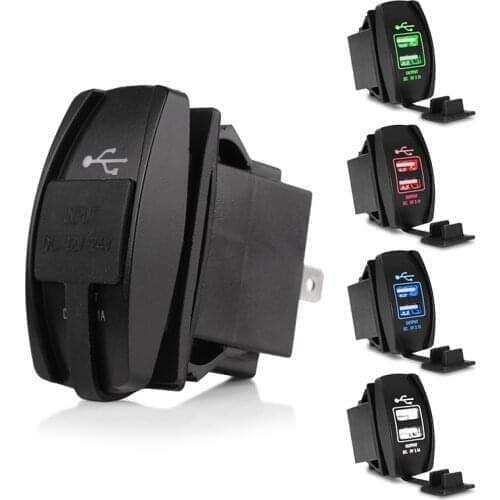 3.1A Dual USB Car Cigarette Lighter Socket Splitter Charger Power Adapter 12-24V LED Light Rocker Switch Panel