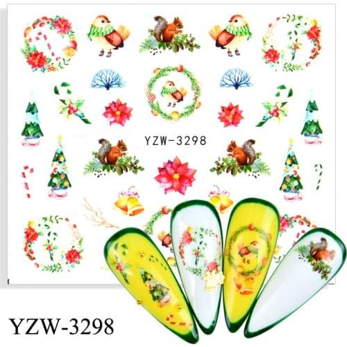 ZKO 4PCS/LOT Animal Christmas Tree Water Decal Sticker Flower Leaf Tree Summer DIY Slider For Manicuring Nail Art Watermarks