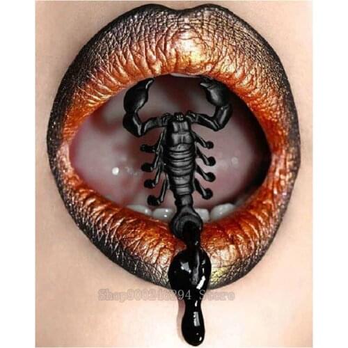 Diamond Painting Woman Lips Scorpion Full Drill Square 5D Diamond Embroidery Rhinestone Pictures Diamond Mosaic Stickers FF255