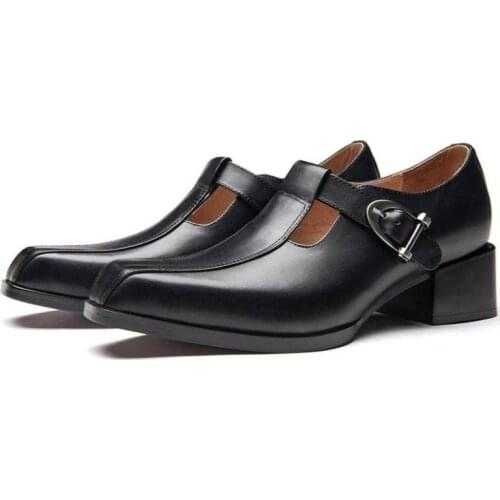 England Trend Genuine Leather Casual Men Shoes High Heel Square Toe Business Dress Shoes Mens Height Increasing Elevator shoes