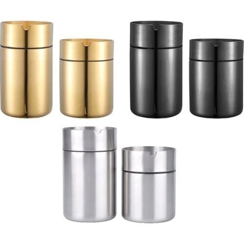 Stainless Steel Car Ashtray with Lid Auto Extinguished Cigarette Smokeles Holder