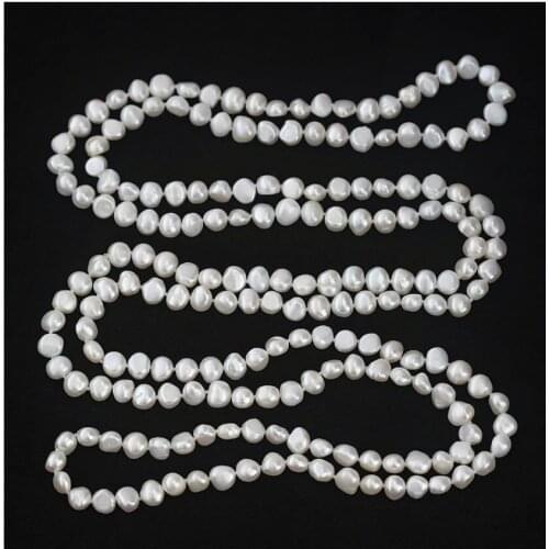 Baroque Natural Pearl Sweater Chain 7-8 White Wild Natural Shaped Pearl Long Necklace Multilayer Simple 160CM