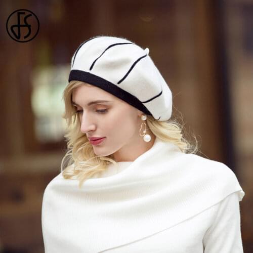 FS 100% Wool Women Berets For Autumn Winter White French Artist Hat Vintage Girls Painter Hats Beret Femme Female Warm Cap 2020