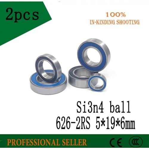 Free shipping 626-2RS 626 RS SI3N4 balls hybrid ceramic deep groove ball bearing 5x19x6mm 626