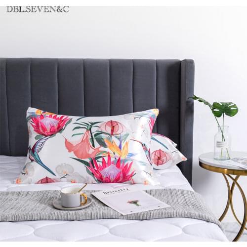100% Satin silk Pillow case French American Printing pillow cover High-end safe zipper pillow cases king Pillowcases for home