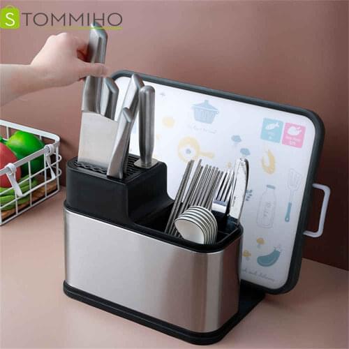 STOMMIHO Stainless Steel Plastic Kitchen Utensils Rack Pot Lid Holder Storage Holder Cutting Board Organizer Knife Stand Large