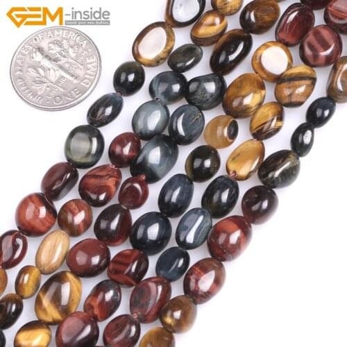 Gem-inside Natural Freeform Potato Multicolor Yellow Red Blue Tiger Eye Stone Beads for Jewelry Making 15inches DIY Jewellery