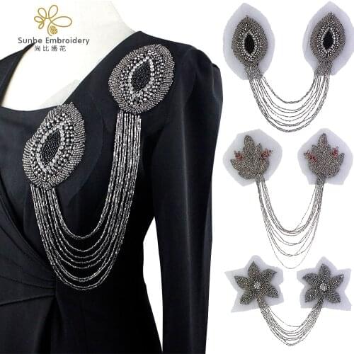 Handmade Epaulette Beading Tassel Rhinestones Crystal Floral Shoulder Epaulettes Patches Blazer Accessories 2 pieces