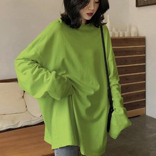 Harajuku Best Friends Long T Shirt Women Kawaii T-shirts Women 2020 Autumn Solid Simple Oversized Tshirt White Long Sleeve Tops