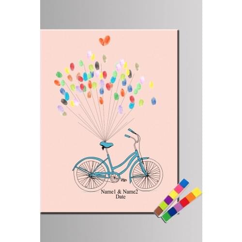 HAOCHU Hot! Personalized Party Decor Canvas Prints For Fingerprints Wedding Decoration Gift Guest Book Romantic Bike Souvenir