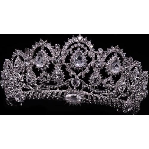 Exquisite bling metal beauty pageant queen crown jewels romantic wedding bride rhinestone crystal headdress