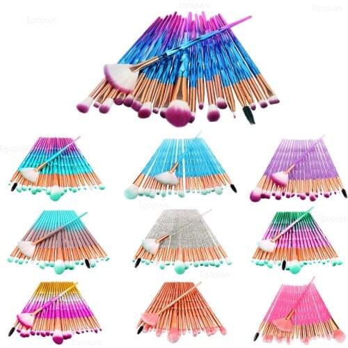 20PCS/Lot Colorful Diamond Makeup Brushes Eyeshadow Blending Foundation Powder Eyebrow Cosmetic Brush Unicorn Make Up Beauty Kit