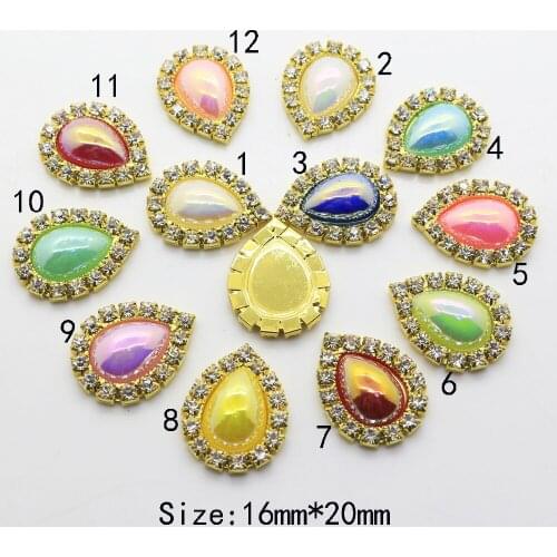 Hot selling High quality 16*20mm especially bright Water Drop buttons 2017 golden metal rhinestone buttons DIY Wedding Apparel