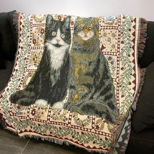 Cute Cat Sofa Throw Retro Home Bedroom Pet Blanket Thick Floor Carpet Cloth Knit Blanket for Bed Decorative Throw Blanket