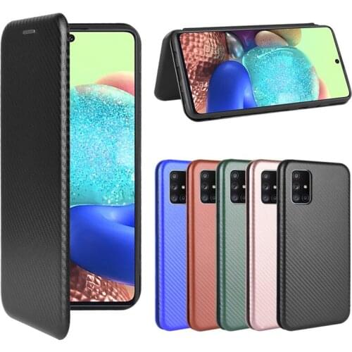 Fashion Carbon Fiber PC Hard Card Holder Slim Leather Case for Samsung Galaxy A Quantum Case 6.7 inch Wallet Flip Cover