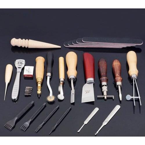 19PCS Leathercraft Tools Sets and Shoerack Awl DIY For Skin For Leather Craft Tool Kit Punch Stitching Carving Sewing Saddle 01