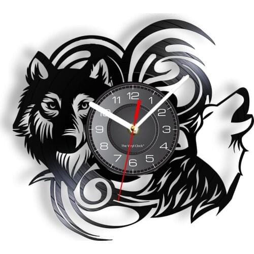 Forest Wolf Animal Vinyl LP Record Wall Clock Retro Coyote Mammal Wildness Home Decor Howling Wolves Shadow Art Silent Watch