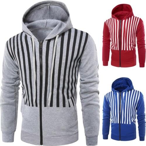 New Autumn and Winter Fashion Casual Striped Hooded Mens Mens Casual Jacket