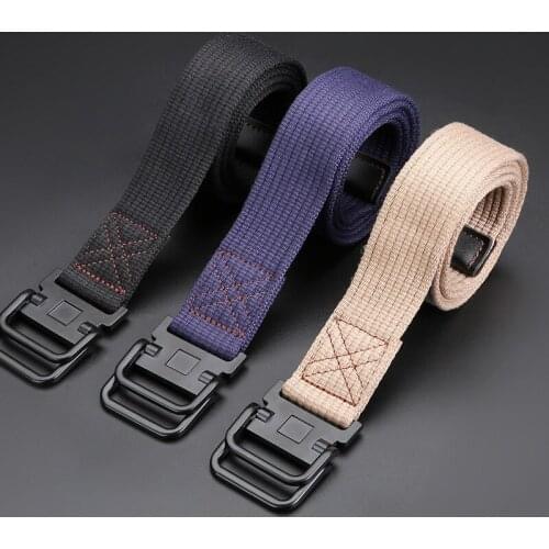 AWAYTR New Canvas Belt for Men and Women Double Ring Buckle Pants Belt Youth Students Wild Canvas Belt