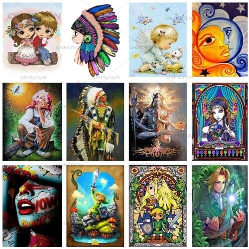 OKHOTCN Diy Diamond Character Series Painting Cartoon Full Round Drill Diamond Embroidery Mosaic Cross Stitch Home Decoration