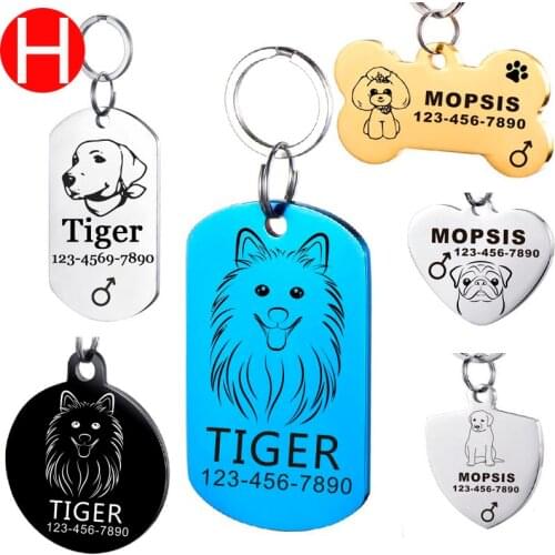 Dog ID Tag For Puppy Kitten Free Engraving The Medium-sized dogs Pet Cat Name Stainless Steel Tags On the Pets Dog Cats Collar