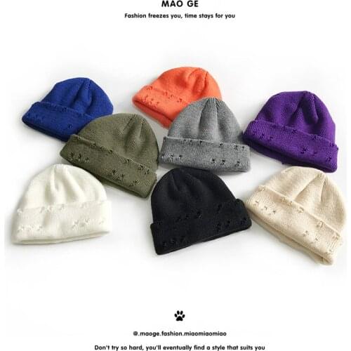 Autumn Winter Warm Mens Womens Cap Woolen Knitting Holes To Make Old Hedging Caps Riding Solid Color Without Eaves Mens Hat