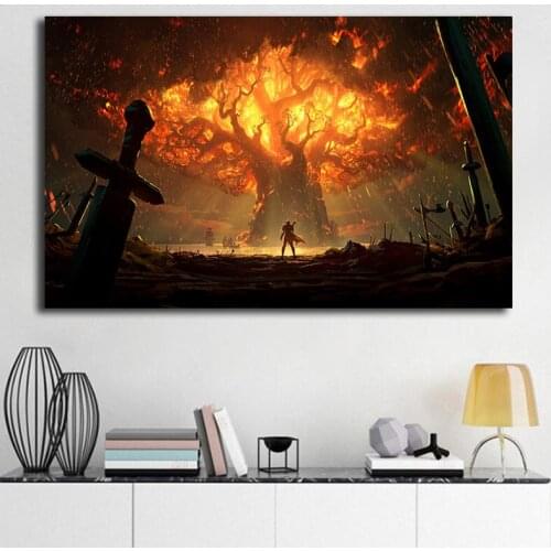 World Of Warcrafts Posters Burning Tree Wall Art Canvas Prints Painting Pictures For Bedroom Home Decor Accessories