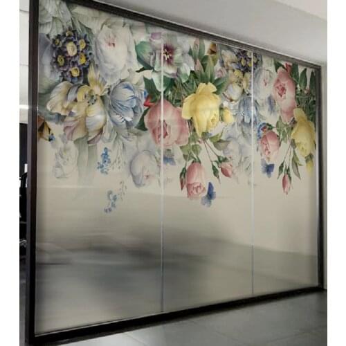 European Style Custom Szie Window Film Static Cling Rose Flower Private Decorative Reusable Stained Drop-Shipping Glass Foil