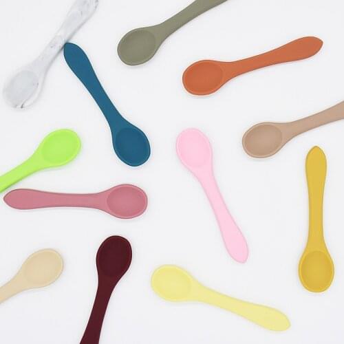 Full Silicone Baby Feeding Spoon Newborn Tableware Heat Resistant Candy Color Spoon For Kids Feeding Tool Dropshipping
