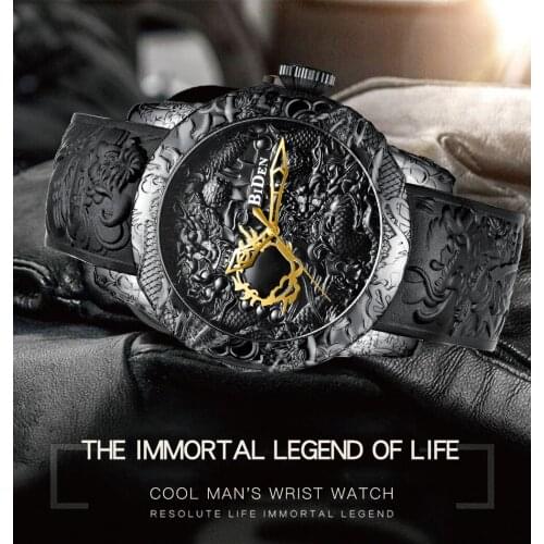 Luxury Gold Dragon Sculpture Watch Men Quartz Watches Waterproof Big Dial Creative Male Clock Top Brand Engraved 3D Wristwatch