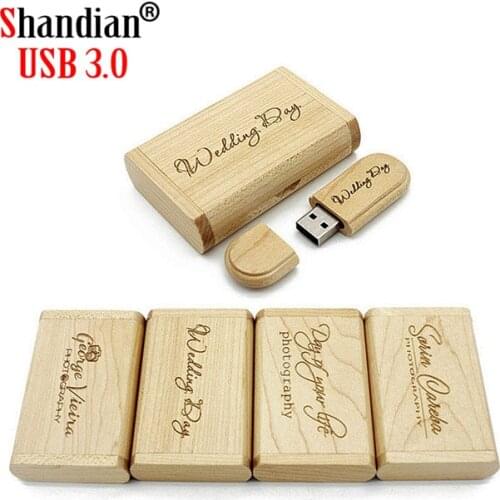 SHANDIAN USB 3.0 high speed free custom logo Wooden USB flash drive Maple wood + box pendrive 4GB 32GB 64GB memory stick gifts