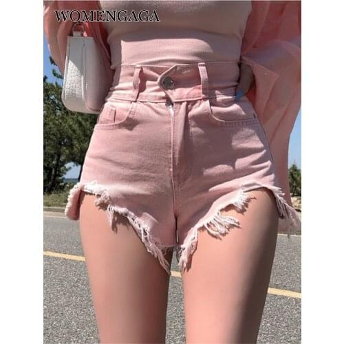 WOMENGAGA Korea 2021 Summer New High Waist Denim Hot Short Mini Shorts Sexy Thin Pink Cowboy Shorts Women Girl Female 9X8N