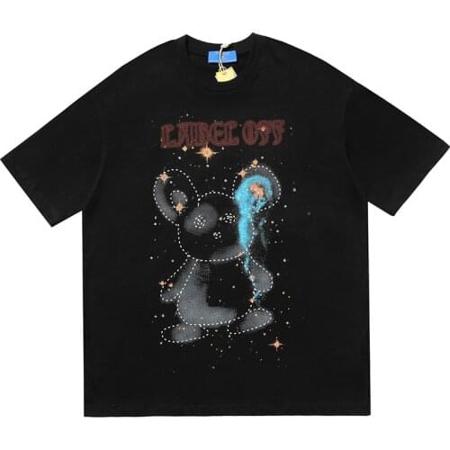 Dark Trend Bear Print Shirt Short-sleeved Loose Round Neck Half-sleeved Mens And Womens T-shirts Blouses Oversized T-shirts