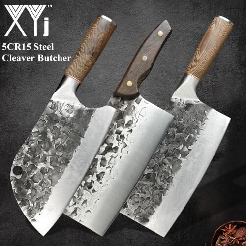 XYj 8'' INCH Handmade Forged Cleaver Kitchen Chef Knife Meat Fish Slaughter Butcher Machete Meat Lamb Bone Turkey Tools Set