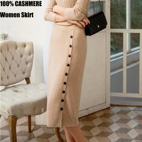 New cashmere skirt women knitted hip female autumn and winter high waist mid-length Warm lady skirt