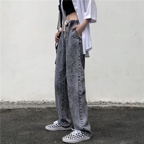 2021 New Womens Jeans Summer Fashion Streetwear Elastic High Waist Wide Leg Pants Y2k Baggy Harajuku Straight Denim Trouser