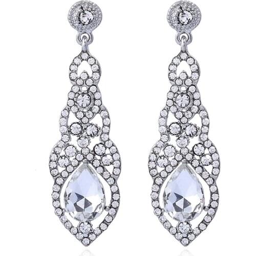1 Pair Luxury Rhinestone Water Drop Earrings Shiny Women Fashion Temperament Silver Plated Long Dangler Earrings Jewelry