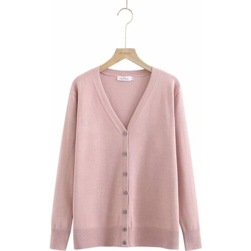 Oversize Cardigan for women 2021 spring autumn Elastic V-neck Solid pink gray champagne black beige Denim Blue Ladies sweater